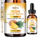 Liquid Iron Supplement for Women, Miehet & Kids, Liquid Iron Drops Folate, C-vitamiini, B6, B12 for Anemia, Punainen verisolu, energiatuki, Ananas Flavor, 2 Fl Oz