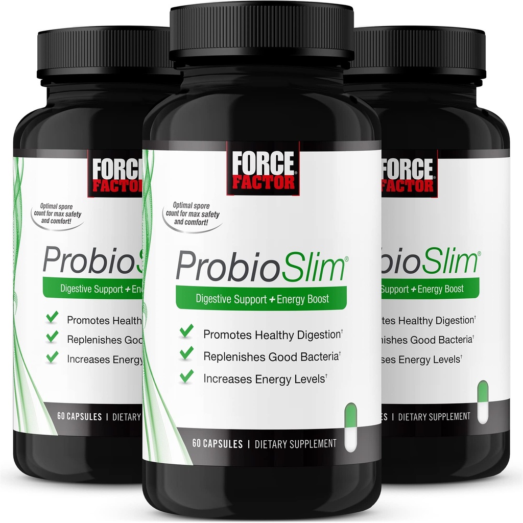 Force Factor ProbioSlim Probiotic Supplement naisille ja miehille probiootteja ja vihreä teeuute, vähentää kaasua, turvotusta, ummetus, tuki Ruoansulatuskanavan terveys & Gut Health, 180 kapselia (3-Pack)