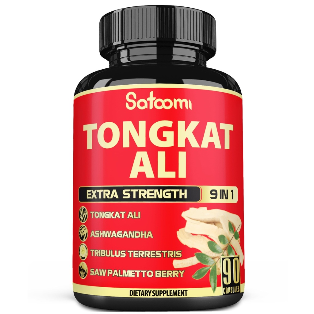 Satomi 9in1 Tongkat Ali Root Extract - Ashwagandha, Tribulus Terrestris - 90 kapselia 3 kuukautta - Tuki vahvuus, energia & terve immuuni