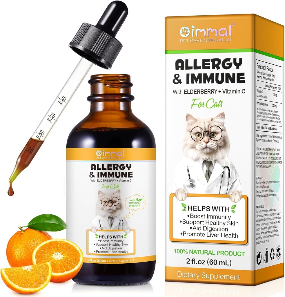 Allergi Relief Drops för katter, Cat Allergy Immune Booster Treatment för säsongsallergier & Digestive, Healthy Liver & Immune System, Cat Herb Supplement med vitamin C, Chicken Flavor - 60ml/2fl.oz