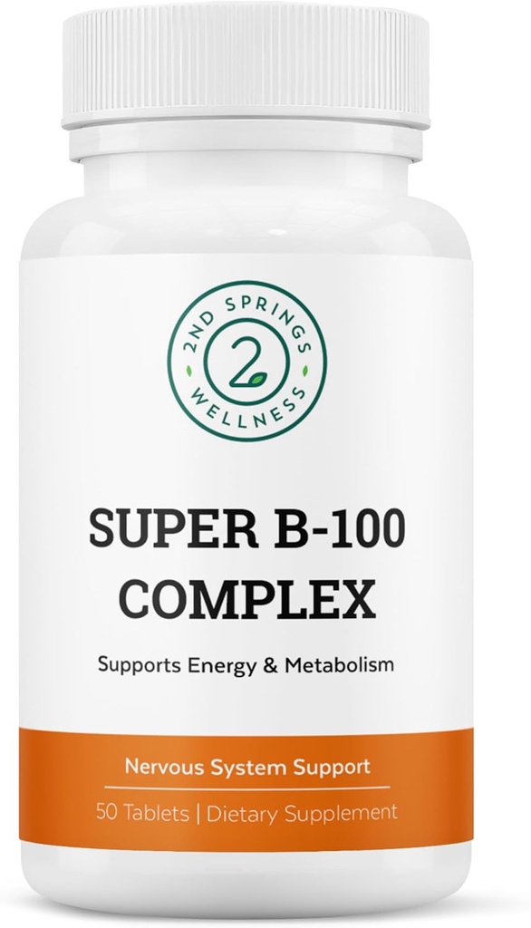 Super B-100 Complex - Hög styrka B-vitaminkomplex med B-6, B-12, Folat, Niacin, Biotin, Kolin, Inositol och PABA för energi, metabolism, hjärna och nervstöd