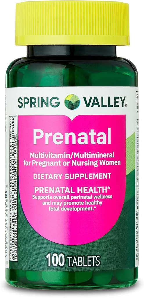 Spring Valley Prenatal Multivitamiini / Multimineral raskaana oleville ja hoitotyön naisten ravintolisät tabletti, 100 kreivi - Uusi ilme