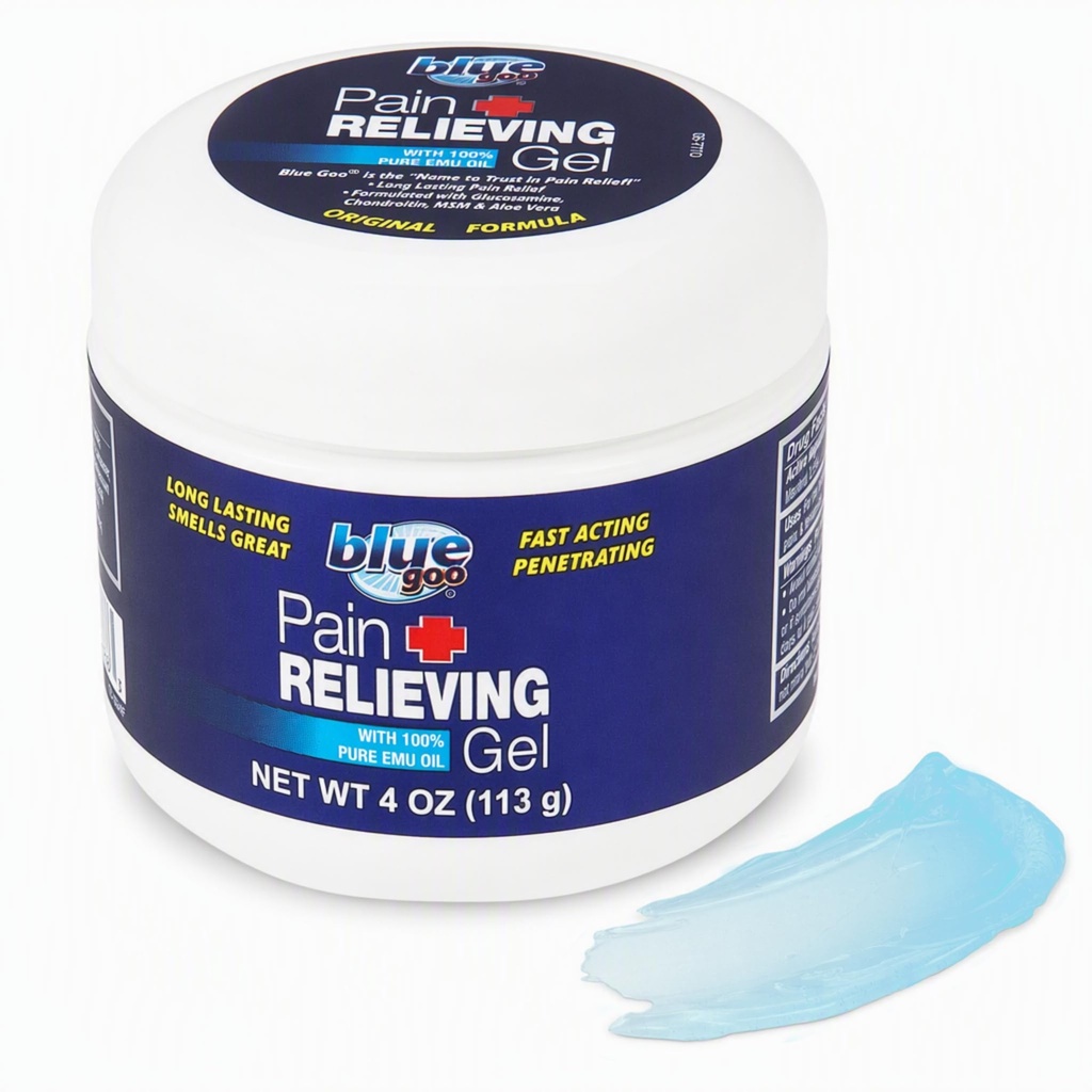 Blue Goo Pain Relieving Gel - Relief for Back, Neck, Muscle och Joint Pain, Fast-Acting Cooling and Soothing Relief med 100% Pure Emu Oil, 4 oz (1 Pack)
