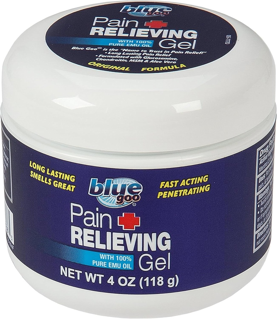 Blue Goo Pain Relieving Gel - Relief for Back, Neck, Muscle och Joint Pain, Fast-Acting Cooling and Soothing Relief med 100% Pure Emu Oil, 4 oz (1 Pack)
