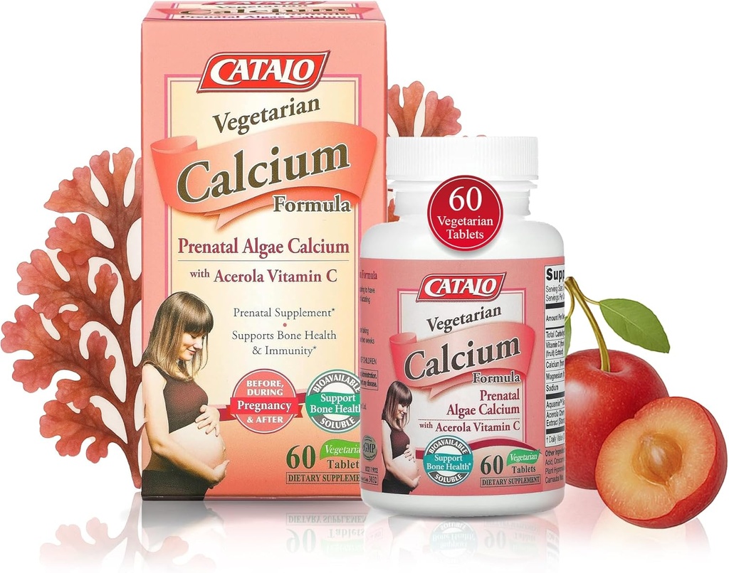 CATALO Kasvissyöjä Kalsium Formula, kasvi-Based Red Algae Kalsium luonnollinen C-vitamiini, Helppo kaivaa, Mineraali-Rich arjen ravitsemus, ihanteellinen raskaus ja imetys - 90 tablettia