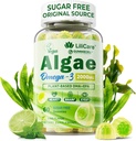 Omega 3 Gummies 2200mg Algae Oil (DHA 640mg & EPA 290mg) naisille ja miehille, Vegan Omega 3 Fish Oil Alternative, w/CoQ10, Astaksantiini, A-vitamiini, E, D3 aivoille, Silmät, antioksidantti, Sokerivapaa, 1Pack