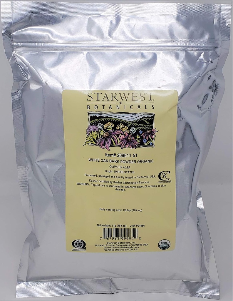 Starwest Kasvitieteet Organic White Oak Bark Powder, 1 punta