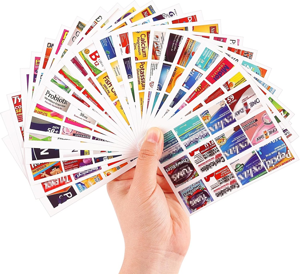 482Pcs Medicine Stickers for Pill Organizers, Quality Travel Daily Medicines Organizer Stickers of Brands, 47 Sheets pillerilaatikko Tarrat...