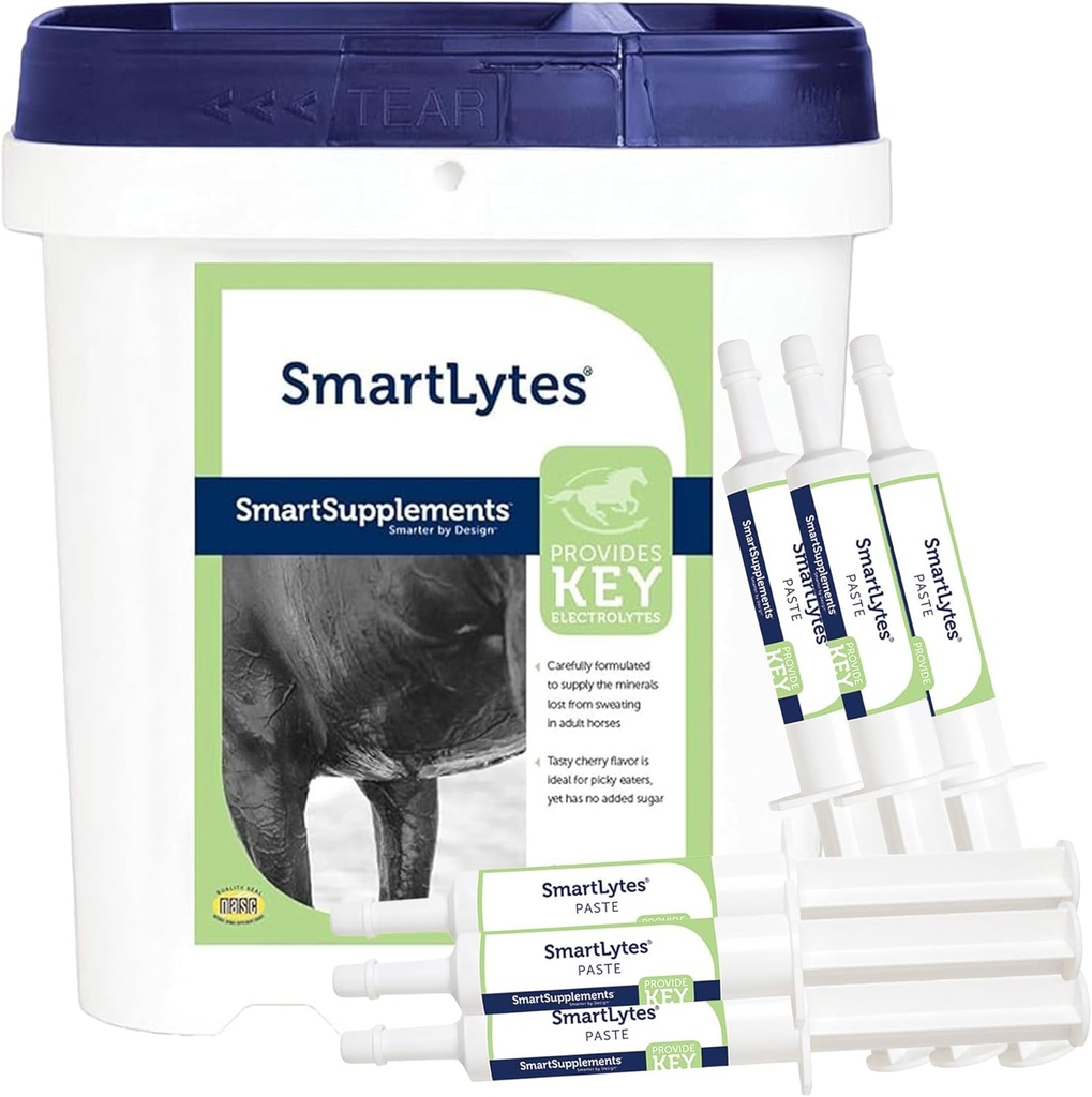 SmartEquine SmartLytes Horse Electrolyte Powder Supplement & SmartLytes Paste Horse Electrolyte Paste 6 Tubes Bundle, uppmuntrar Hydration, återger Electrolytes, No Added Sugar