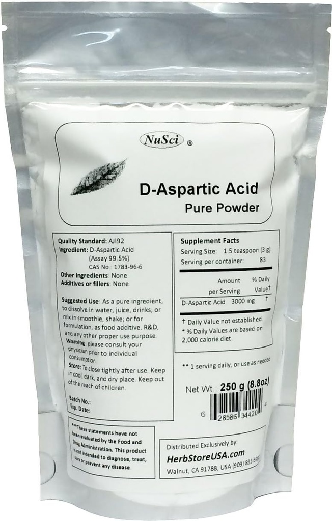 Puhdas D-asparagiinihappo (DAA) Powder AJI Quality Standard (250 Gram (8,8 oz))