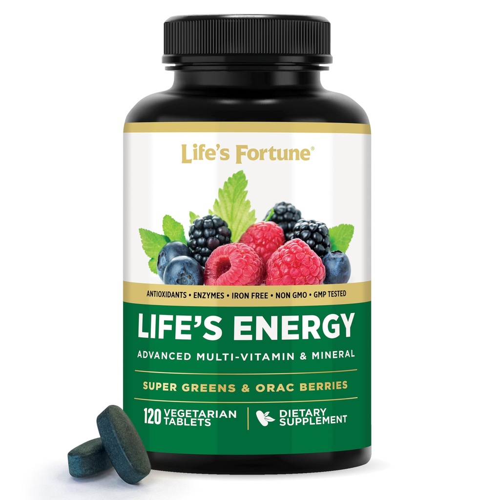 Life's Energy Advanced Daily Multivitamin for Men & Women, Energy & Immune Support Supplement with Super Greens - Antioxidanter & Enzymer - Iron Free, Vegetarian, 120 tabletter av Life's Fortune
