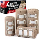Premium Elastic Bandage Wrap - 4pk (2x3in, 2x4in) + 12 Extra Clips - Vahva pakkaus Bandage Wrap wrists, nilkat, jalat ja polvi