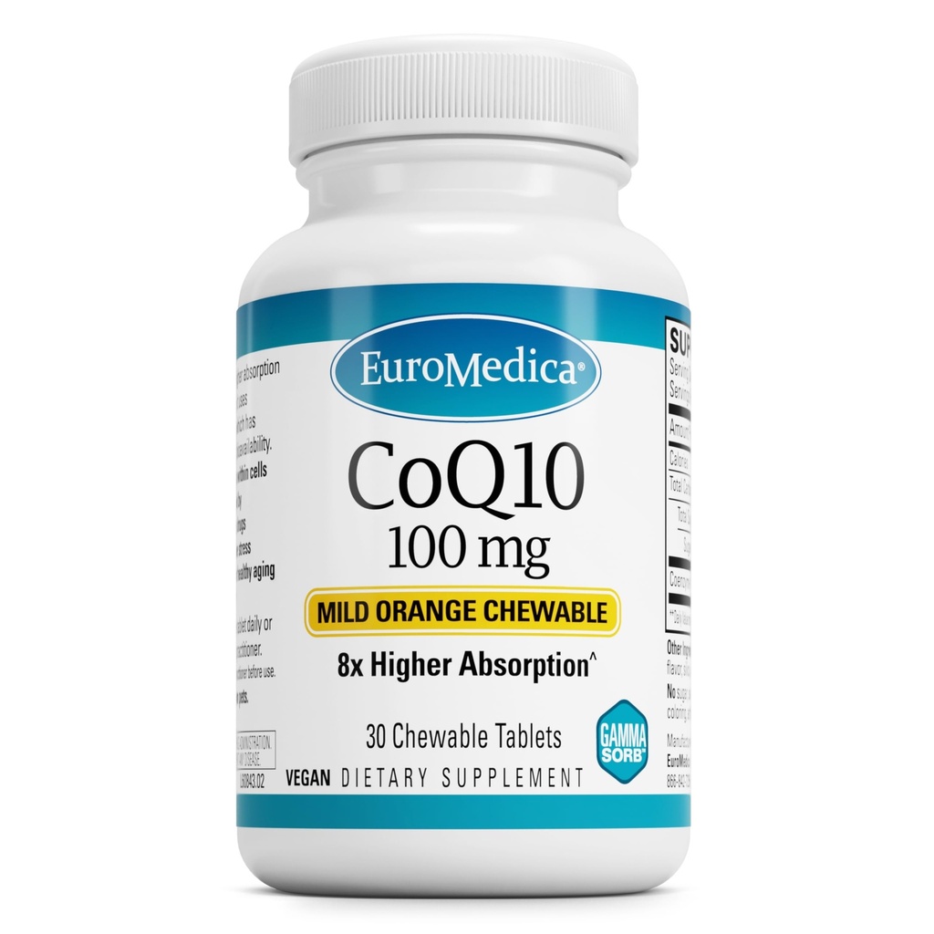 EuroMedica CoQ10 100 mg - Cellular Energy Support Supplement - Higher Absorption CoQ10 Purutabletti - Nutritional Supplement of Aid Terve ikääntyminen ja aivojen terveys - 30 purutablettia