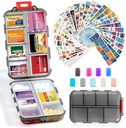 14 Grids Travel Pill Organizer Box kanssa 415-Pcs Medicine Nimi Tunnisteet - Tasku Päivittäinen farmaseuttinen Case Container Kit - Matka Lääkkeen haltija Dispender Fish Oil Vitamiini Supplement Storage - Clear Grey