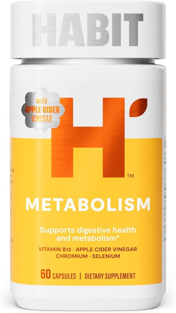 Habit Metabolia täydentää (60 kapselia) - Tukee ruoansulatuskanavan terveyttä ja aineenvaihduntaa, B12-vitamiinia, seleeniä, kromia, omenasiiderin viinietikkaa, vegania, ei-GMO (1 pakkaus)