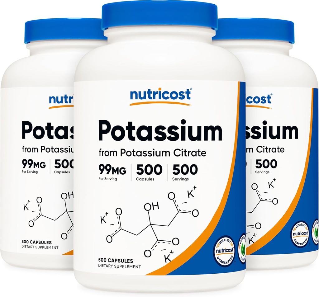 Nutricost Kaliumsitraatti 99 mg, 500 kapselia (3 pulloa)