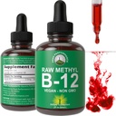 Raw Methyl B12 Liquid Drops. Sublingual Fast Acting Advanced Vegan B 12 Liquid Vitamin Supplement Hög biotillgänglighetsmetylkobalamin B-12 vitaminer för energi, fokus och lättnad. för män + kvinnor