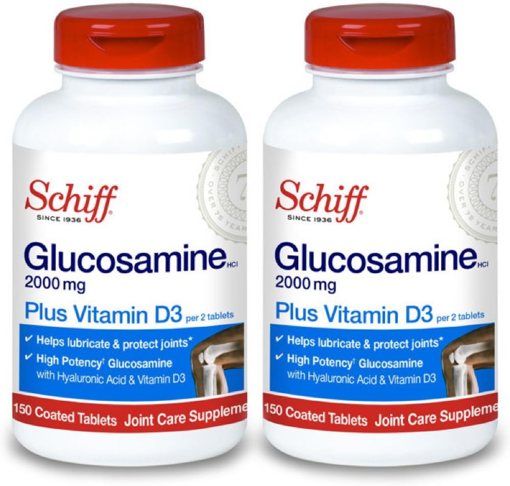 Schiff Glukosamiini 2000 mg D3-vitamiinin ja hyaluronihapon kanssa, 150 tablettia - Joint Supplement (Pack of 2)