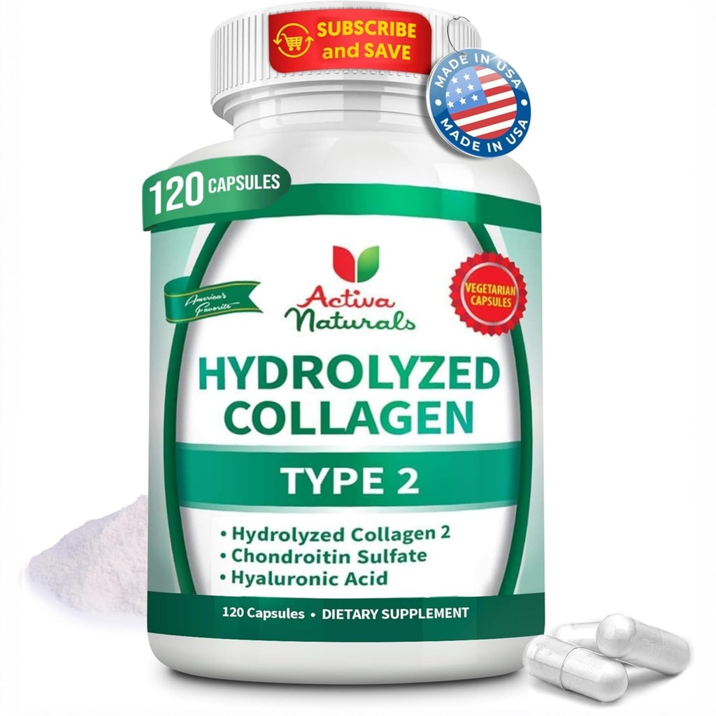Collagen tyyppi 2 Hydrolysed täydentää kanssa Chondroitin ja Hyaluronic, terve hiukset, iho, ja kynnet, Ei täyteaineita, lisäaineet, ja ei keinotekoisia värejä - 120 kasvissyöjä kapselit