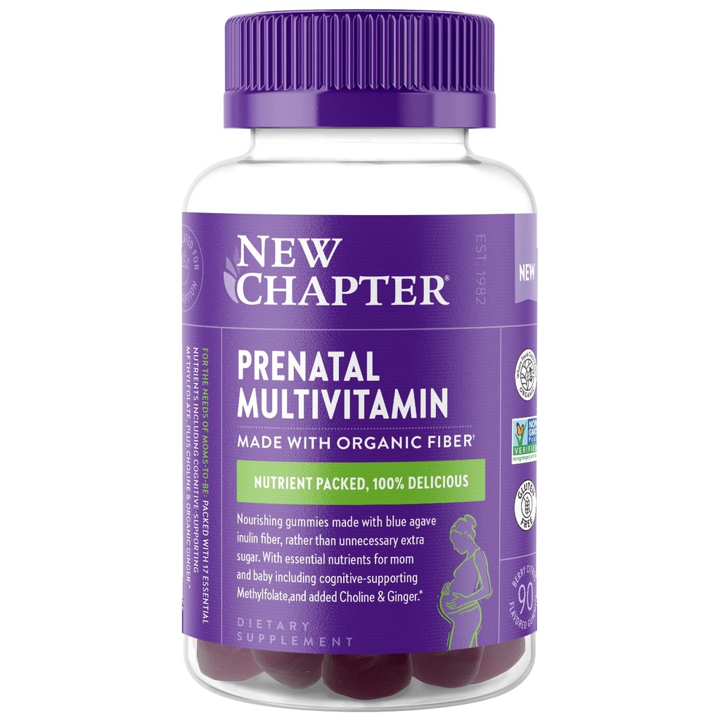 Uusi luku Prenataalinen monivitamiini Gummies ... 67% vähemmän sokeria, prenataalinen Gummies äidille ja terveelle lapselle metyylifolaatilla, D3-vitamiinilla, koliinilla + inkiväärillä, gluteeniton, Berry Citrus, 90ct
