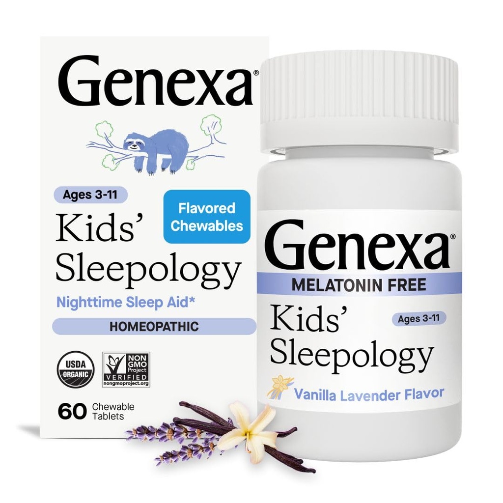 Genexa Sleepology for Children ... 60 tablettia... Certified Organic & Non-GMO, Melatoniinivapaa, lääkäri Formuloitu, Homeopaattinen...