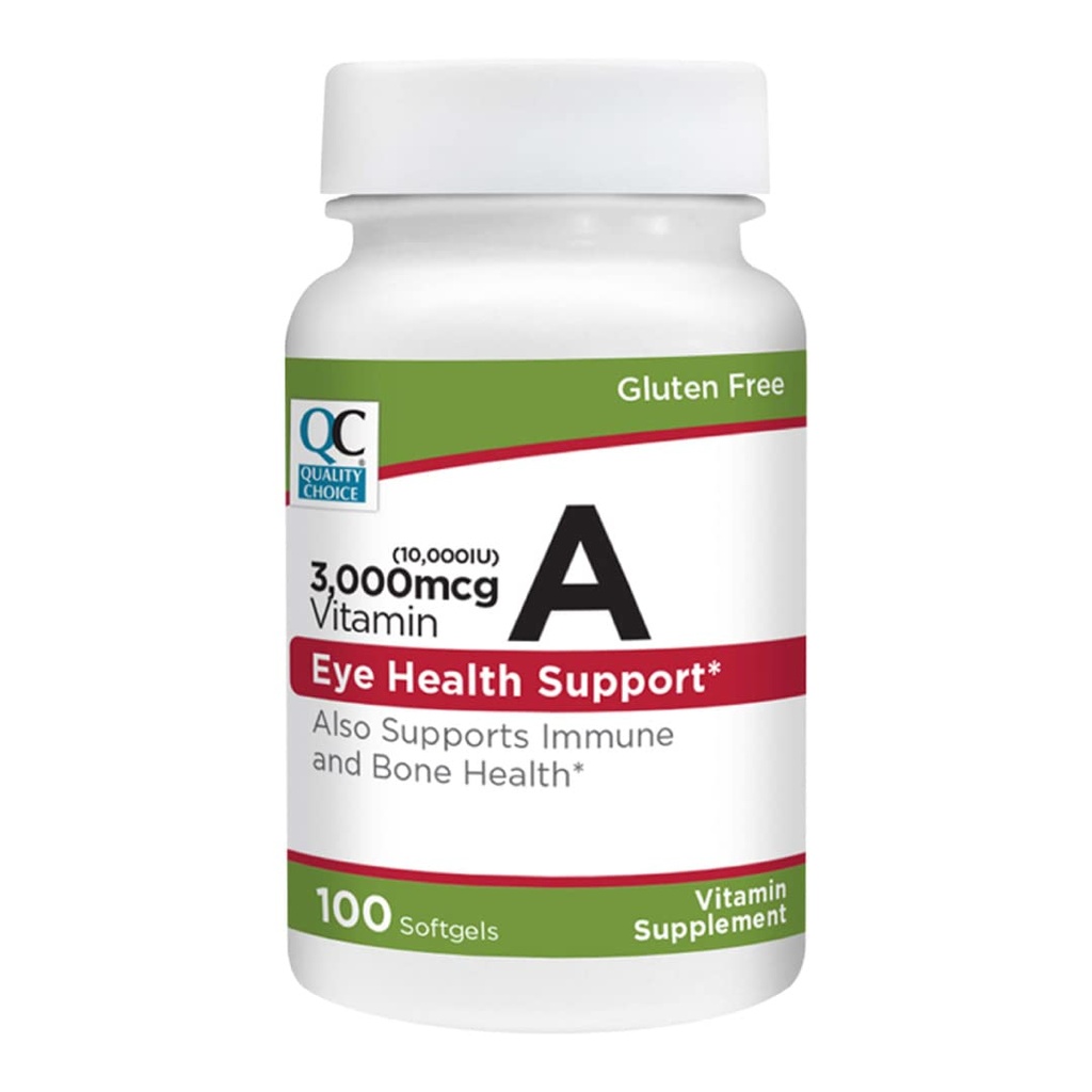Quality Choice A 3000 mikrog (10 000 IU) Softgels. Tukee immuunijärjestelmän, Vision, ja luun toimintaa. High Potency Palmitate Formula 100 Softgels