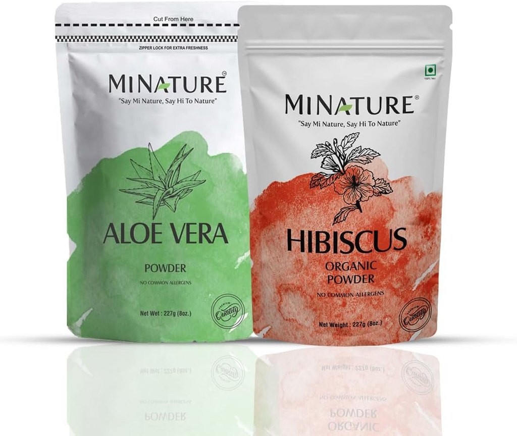 Hårvård combo av minture | Set of Aloe Vera Powder & Hibiscus Powder | 227g Varje | Pure & Natural | Fri från kemiska & konserveringsmedel