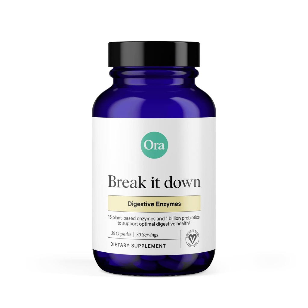 Ora Organic Multi-Enzyme Supplement - Vegaani, Gluteenittomat Entsyymit ruuansulatusta varten Probiootit Gut Health, turvotus, Ummetus ja Gas Relief - 30 Helppo niellä kapselit
