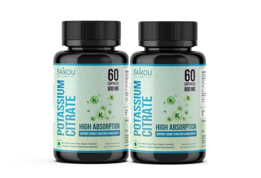 Kaliumcitrat 800 mg Hög Absorption Kaliumtillskott - 120 portioner stöder elektrolytbalans, njure och benhälsa (2)