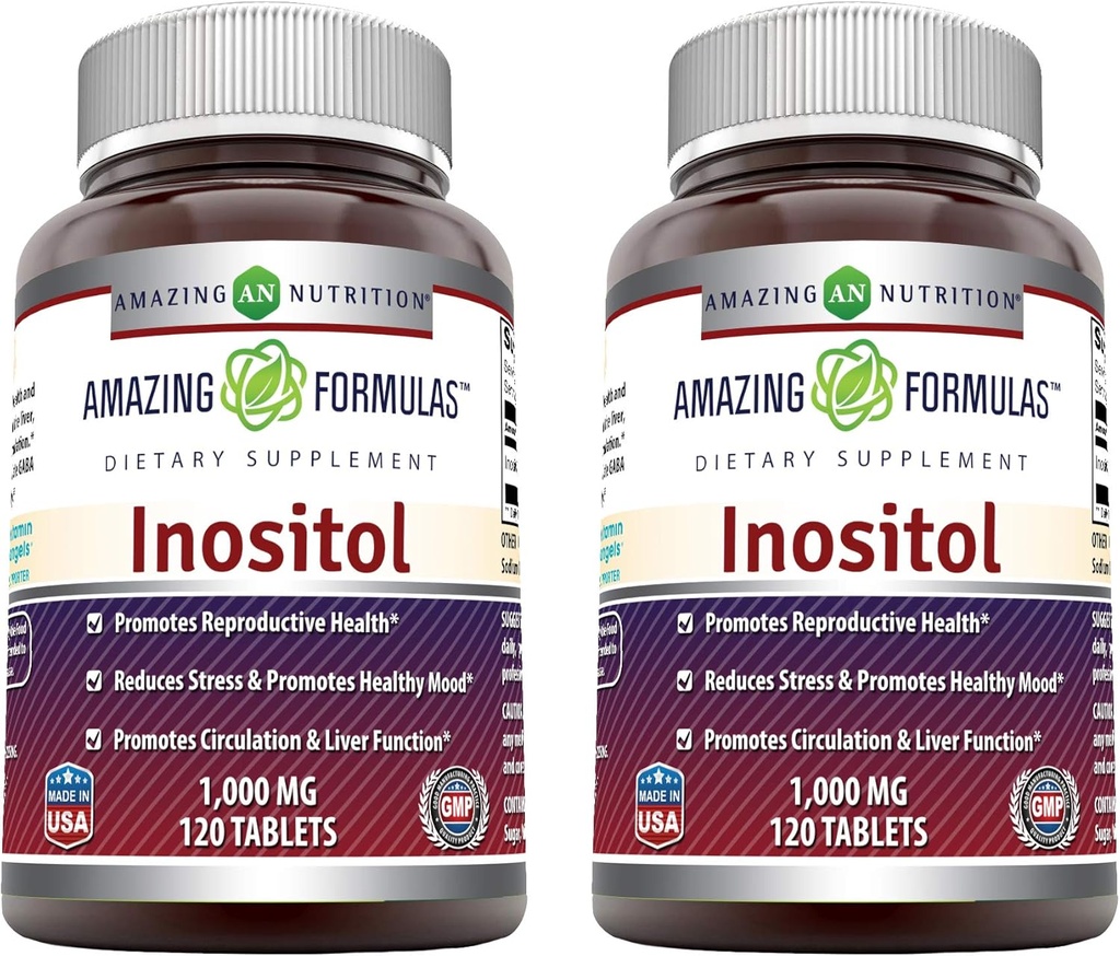 Fantastiska formler Inositol 1000mg Supplement | Tabletter | Icke-GMO | Glutenfri | Made in USA (2 Pack, 120 Count)