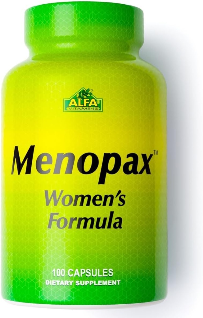 ALFA VITAMINS Menopax Naisten Formula, Gluteeniton vitamiini kuukautisterveyteen ja yleistä hyvinvointia, tukee nivelet, energia, ja syklin tasapaino, ravintolisä naisille, 100 kapselia