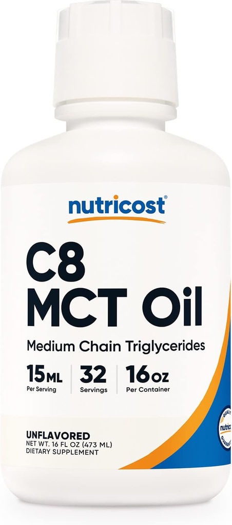 Nutricost C8 MCT Oil 16oz - Keto, Paleo, Ei-GMO