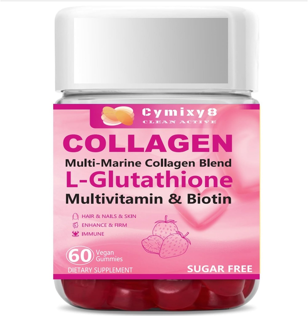 Glutationi Biotin Collagen Glow Gummies, extra-vahva L-glutationi & Colageno Hybridolizado naisille & 10000 mcg Biotin & Multivitamiini naisille ihokynsi