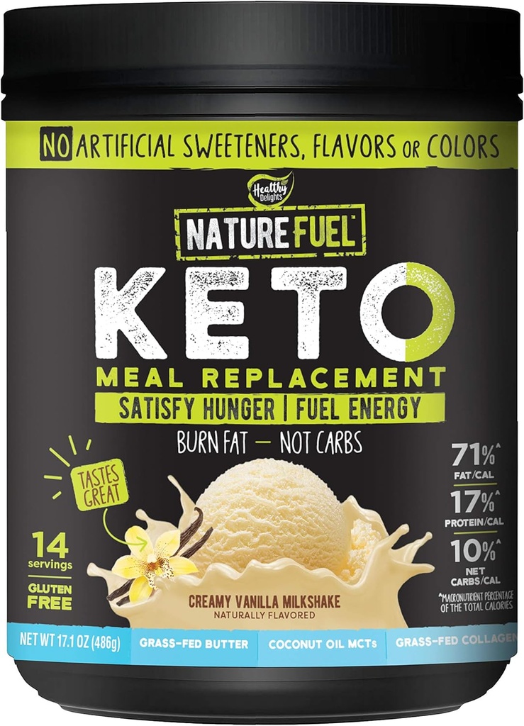 Luonto Polttoaine Keto Ateriankorvikejauhe - gluteeniton kookosöljy MCT - kermainen vaniljamaito - 14 tarjoilua - Ruokakomero Friendly, 17,1 Fl Oz