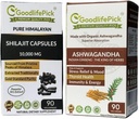 Himalayan Shilajit Capsule & Ashwagandha Capsules Pack med 2, 90+90 ct Gold Standard Premium kvalitet för Max fördelar. All Natural Non GMO No Rice Powder No Filler No Silicon Dioxide No Stearate