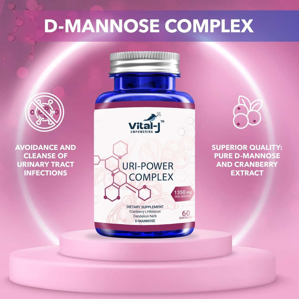 4-IN-1 URI POWER COMPLEX 1350mg - 60 dagar - D Mannose, Cranberry, Hibiscus och Dandelion Herb - Naturligtvis rengöra blåsan och urinvägarna - Specialiserad strategi för UTI Unoidance Pack på 2