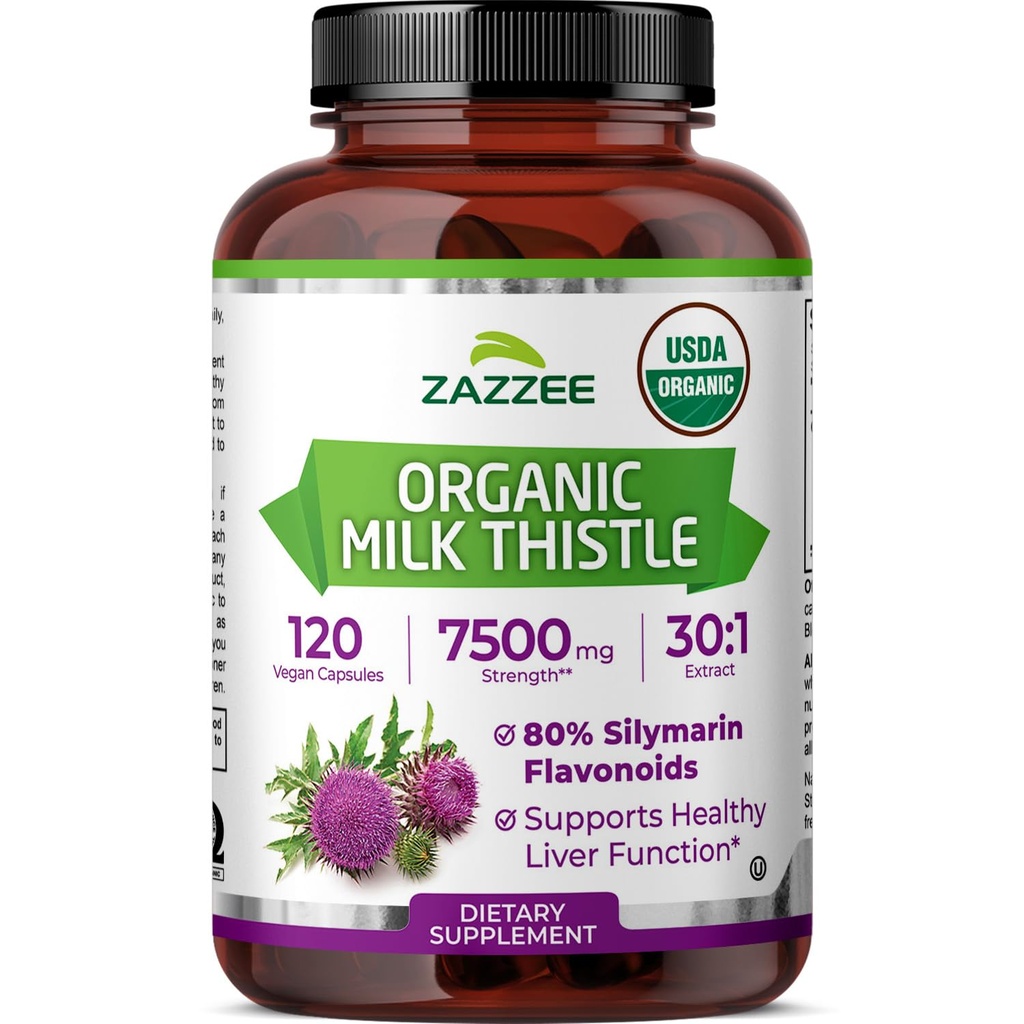 Zazzee USDA Organic Milk Thistle 30:1 uute, 80% Silymarin, 120 Vegan Kapselit, 4 kuukauden toimitus, Certified Kosher, Korkea Potency Liver & Antioxidantti tuki, Silybum Marianum, ei-GMO, valmistettu Yhdysvalloissa