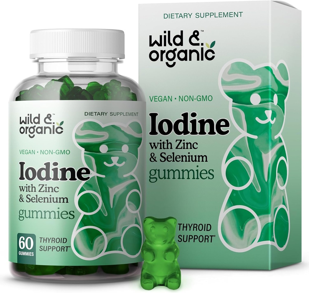 Wild & Organic Jodi Gummies 250mcg - Immunosupport Complex w / Potassium Iodide - Selenium Sinkki Jodi Supplement for Immuniteetti & Kokonaistuki - 60 Vegaani, Pektiinipohjainen Gummies