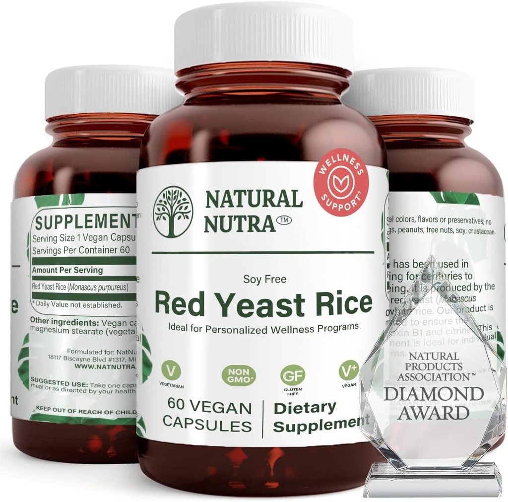 Natural Nutra Red Yeast Rice Extract, Cardiovascular Support, auttaa parantamaan immuniteettia, auttaa säilyttämään kehon rasvat ja sydämen terveys, parantaa digestiota, Gluteenittomat lisäravinteet, 600 mg 60 kapselia (3 pakkaus)
