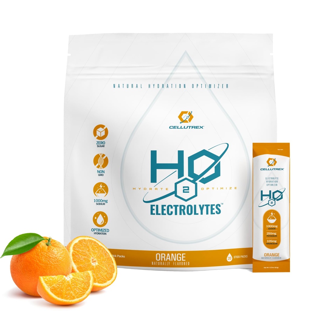 Cellutrex® H2O Elektrolyytit ... Elektrolyyttijauhejuomasekoitus, nollasokeri, luonnonsuolahydraatiopakkaus Recovery and Wellness, oranssi, 20 tikkua