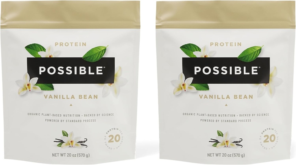Proteinpulver Vanilla Bean - 20g Vegan, Plant-Based Protein Mix - Non-GMO, icke-Dairy, Gluten-Free - 3,5g BCAAs - 9 Essential Aminosyror - 30-dagars leverans - 2 väska, 30 portioner