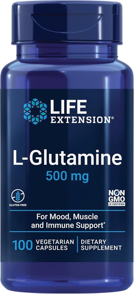 Life Extension Creatiinikapselit 120 Count & L- glutamine 500 mg 100 Capsules Bundle for Muscle Health