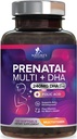 Prenatal Vitaminer med Folic Acid & DHA, Fetal Brain Development Support med Folate & Omega 3's, Prenatal Multivitamin för kvinnor, vitamin A, C, D, B6, B12 & Iron, Graviditet Supplement - 120 Softgels
