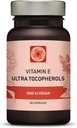 E-vitamiini 1000 IU Ultra-tokoferoli 450 mg E-vitamiini Vegan . Kaikki 4 tokoferolia - Alfa-tokoferoli + Beta-tokoferoli + Gamma-tokoferoli + Delta-tokoferoli.