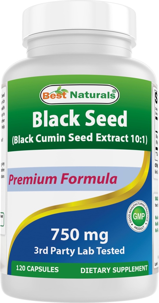 Bästa Naturals Black Seed (Black Cumin Seed Extract 10:1) 750 mg Per servering- 120 kapslar