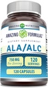 Amazing Formula ALA/ALC (Alpha Lipoic Acid/Asetyl L-karnitiini) Supplement ... 750 Mg Per Serving ... kapselit ei-GMO ...