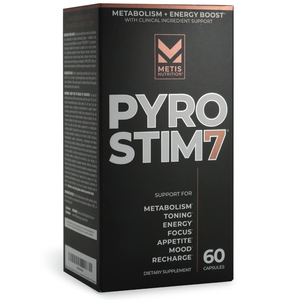 Pyro Stim 7 Metabolia Booster Fat Loss Support Energy Boost - Kerran-A-Day Thermogenic kanssa Teacrine Focus, ruokahalu ohjaus, lihasten sävytys, ja Mielialanhallinta (60 kapselia)