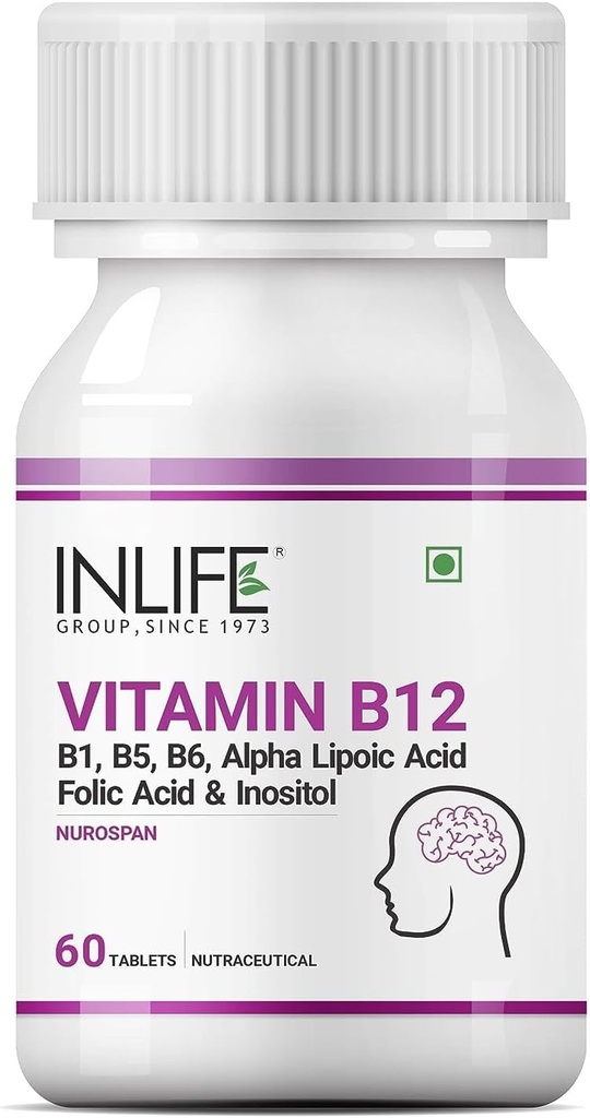 Vitamin B12 med B1, B5, B6, Alpha Lipoic Acid ALA, Folic Acid, Inositol Supplements - 60
