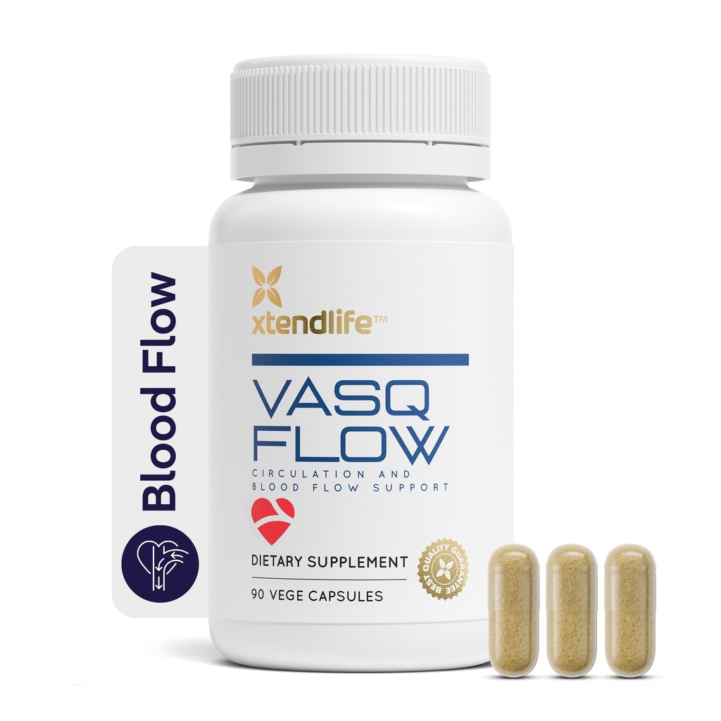 Xtendlife VasQFlow Typpioksidi Booster - verenkiertoa, veren virtausta, sydän- ja lihastuki-punainen pinaattiuute & ikääntynyt valkosipuli - 1 kuukauden tarjonta (90 luku)