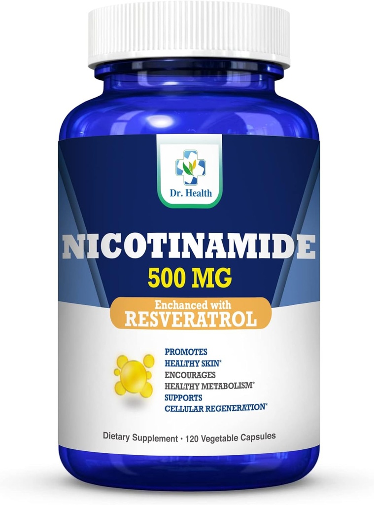 Nikotinamid 500mg Förbättrad w. Resveratrol 100mg 120 Veggie kapslar upp till 4 månader Supply Vitamin B3 w. Antioxidant All Natural Dietary Supplement Support Cellular Health Energy & Aging Gracefully